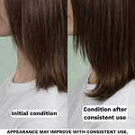 Hair appearance comparison showing scalp and hair condition over time with consistent use