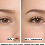 Before and after appearance of eyelashes following regular use of a natural eyelash serum
