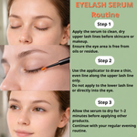 Step-by-step routine showing correct application of a natural eyelash serum