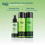 Long-term hair care routine showing shampoo, conditioner, and targeted scalp treatment used as part of a consistent system
